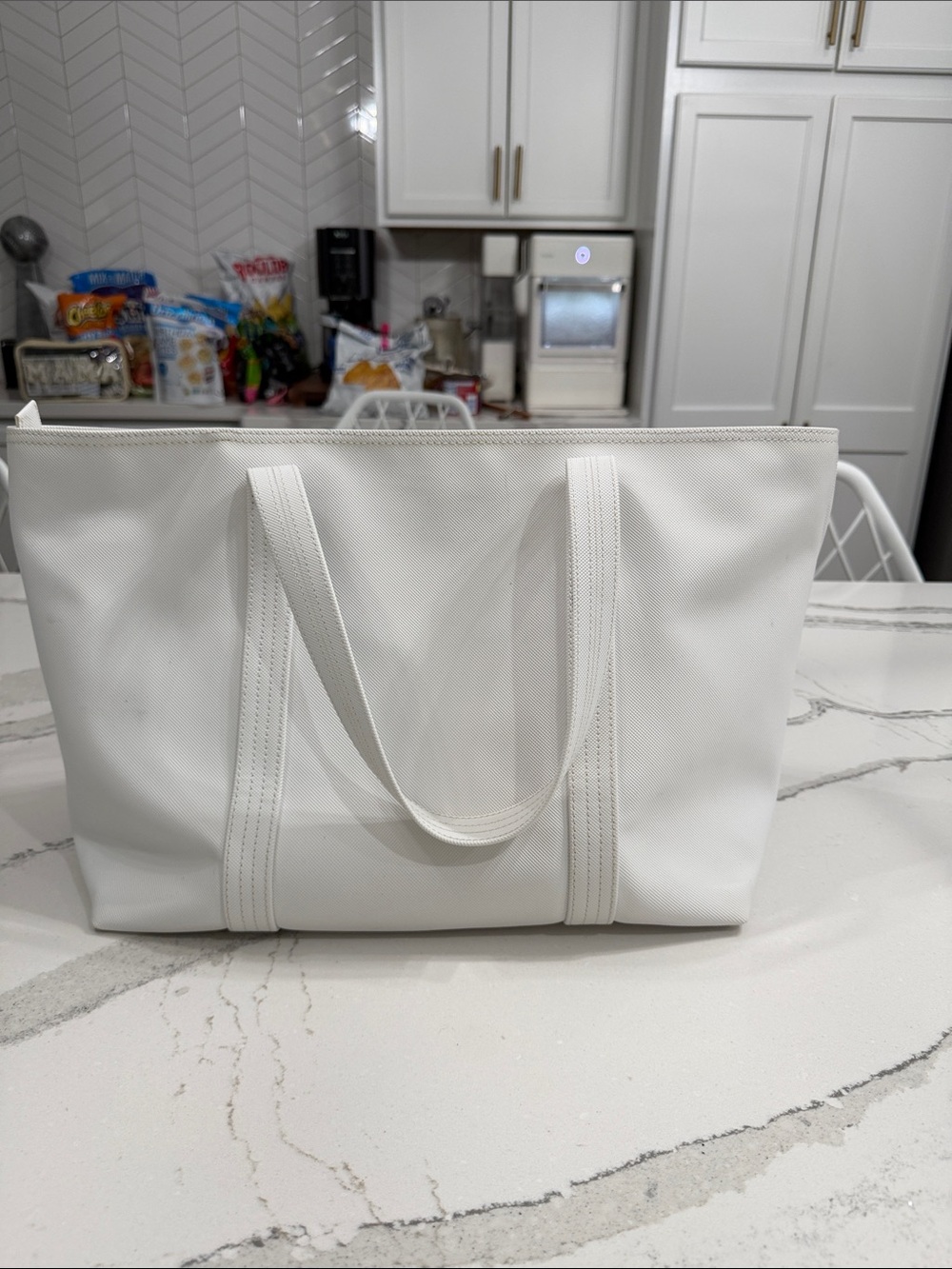 Lacoste White PVC Textured Tote Bag - Picture 6 of 12